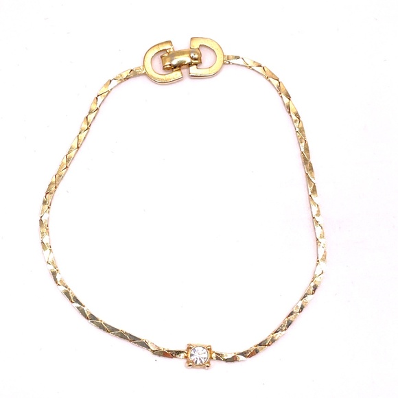 Christian Dior Signed Gold Plate Single Rhinestone Bracelet 7" - Picture 8 of 11
